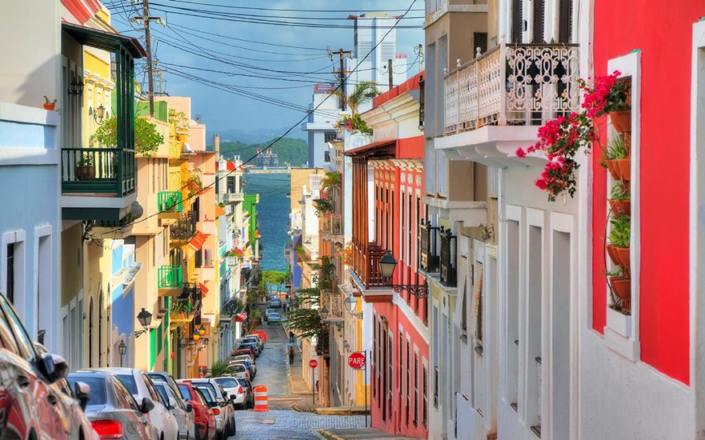 Long view of a street in Old San Juan, Puerto Rico